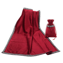 BLESSUME Altar Tarot Table Cloth Divination Wicca Velvet Cloth with Tarot Pouch (Red)