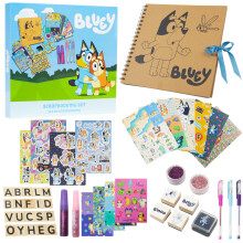 Bluey Scrapbook Kit for Kids with Scrapbook Accessories DIY Art Supplies Gel Pens Glitter Glue Stamp Stickers Set Stationery Supplies Art Set Gifts