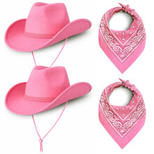 Cowboy Cowgirl Hats Pack of 2 Felt Western Unisex (2 Hats with Band and Bandanas) Texas Texan Costume Accessories for Women, Men