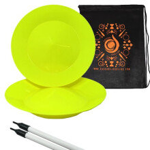 Set of 2 Spinning Plates and Two Piece Sticks - Flexi Kid's Plate Spinning Set - Includes Cascade Carry Bag (Yellow)