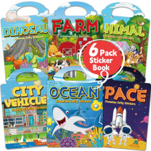6 Sets Reusable Sticker Books for Toddlers 3-8, Jelly Sticker Books for Toddler, Travel Activity Toys for Kids 3-8 Year Girls & Boys