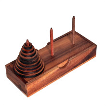 Tower of Hanoi - 9 ring set - Brain teaser puzzle for Adults & Kids - Strategic thinking table game - Pagoda 9 Ring wooden travel set
