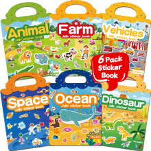 6 Sets Reusable Sticker Book for Toddlers 3-6, Jelly Stickers Book for Kids