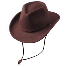 DRESHOW Cowboy Cowgirl Hat for Boys Girls Classic Western Felt Fedora Belt Buckle Retro Panama Hats with Wind Lanyard Unisex Rolled up Caps for Kids
