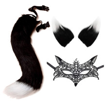 DRESHOW Faux Fur Wolf Tail Cat Ears Hair Clip Lace Masquerade Mask Set Wolf Fox Cosplay Costume Animal Dress Up Fancy Dress Accessories Halloween