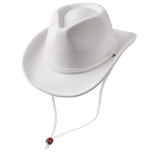 DRESHOW Cowboy Cowgirl Hat for Boys Girls Classic Western Felt Fedora Belt Buckle Retro Panama Hats with Wind Lanyard Unisex Rolled up Caps for Kids