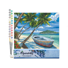 Figured'Art Paint by Numbers for Adults Boat Under The Coconut Trees 40x50cm - Craft Art Painting DIY Kit Rolled Canvas Without Frame