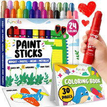 24 Tempera Paint Sticks for Kids with Colouring Book - Toddler Art Supplies