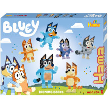 Hama Bluey Gift Box, Iron on Fuse Bead Set, 4000 Beads with 2 Square Pegboards, Design Sheet and Instructions, Ages 5+, Arts and Crafts for Children