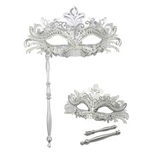 Masquerade Mask for Women with Stick Metal Shiny Rhinestone Venetian Mask Prom Mardi Gras Ball &Halloween Party