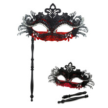 Masquerade Mask for Women with Stick Metal Shiny Rhinestone Venetian Mask Prom Mardi Gras Ball &Halloween Party