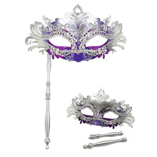 Masquerade Mask for Women with Stick Metal Shiny Rhinestone Venetian Mask Prom Mardi Gras Ball &Halloween Party