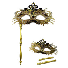 Masquerade Mask for Women with Stick Metal Shiny Rhinestone Venetian Mask Prom Mardi Gras Ball &Halloween Party