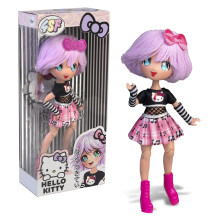 Hello Kitty Manga Doll Teddy Rock, Japanese Fashion Doll with Fashion Looks Manga, 19.5cm Figure with 15 Points of Articulation, Purple Hair