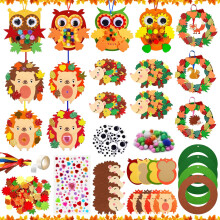 Autumn Craft Kits for Kids - 16 Owl, Hedgehog & Wreath Crafts, 4 Designs
