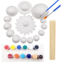 Solar System Model Kit for Children with 14 Foam Balls, 12 Bamboo Sticks, 12 Colour Pigments