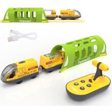 Battery Operated Train for Wooden Track, Electric Train Set Includes Remote Control Locomotive Trains & Tunnel