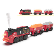 Toy Train Electric Train Set for Wooden Tracks, Christmas Motorized Trains Toys for Toddlers, Battery Operated Trains Includes Lights, Sounds, Smoke
