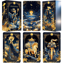 Celestial Tarot Deck, Unique Tarot Cards for Beginners with Blue Gold Edge, Divination and Spiritual Divination Tool