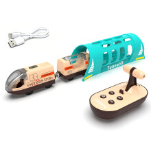 Electric Trains for Wooden Track, Remote Control Train Toy, Motorized Train and Tunnel with Voice & Lights Effect