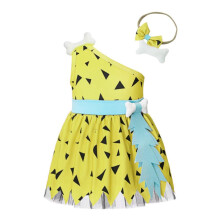 Lito Angels Flintstone Pebbles Fancy Dress Up Costume with Headband for Infant Baby and Little Girls, Orange Green