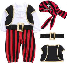 LNL Baby Pirate Costume Toddler Pirate Costume Baby Boy Halloween Costumes Long Sleeve Romper+Vest+Hat+Belt 4pcs set