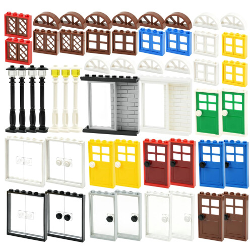 MALEKO Doors and Windows Set, 150+PCS House Building Bricks Accessories