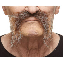Mustaches Self-adhesive Fu Manchu Fake Mustache, Novelty, Realistic Fake Facial Hair, Costume Accessory for Adults, Brown with Grey Color