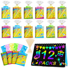 Party Bag Fillers - 12 Pack Rainbow Scratch Art for Kids Age 4-12