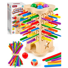 Montessori Wooden Board Game for Kids 3+ with Sticks, Balls & Dice