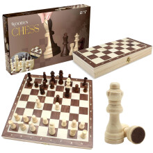 Roo Games Wooden Chess Set - Foldable Travel Design - 32 Piece Storage