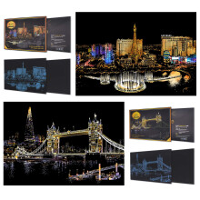 SiYearScratch Paper Rainbow Painting Sketch, City Series Night Scene,Scratch Painting Creative Gift,Scratchboard for Adult with 4 Tools'' (Las
