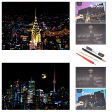 Scratch Paper Rainbow Painting Sketch, City Series Night Scene,Scratch Painting Creative Gift,Scratchboard for Adult with 4 Tools