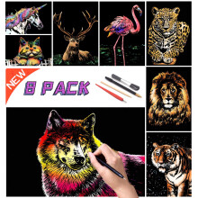 Scratch Paper Rainbow Painting Sketch, City Series Night Scene,Scratch Painting Creative Gift,Scratchboard for Adult with 4 Tools(8PACK)