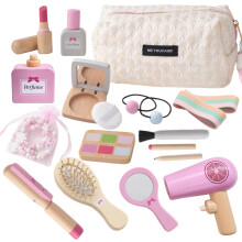 Wooden Pretend Makeup Hairdressing & Jewelry Set for Toddler Girls