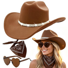 Cowboy Hat for Women, Western Cowgirl Hat with Bandana and Heart Sunglasses, Women Western Hat with Sequin, Cowgirl Costume Accessories