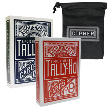 Tally Ho Fan Back Playing Cards - 2 Deck Set Red and Blue Plus Cipher Card Bag