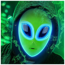 Tanganan LED Alien Mask for Adult,Halloween LED Light up Mask 3 Modes Lighted Face Mask for Festival Cosplay Halloween Costume