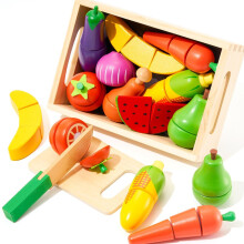 SYNCFUN Wooden Play Food Toys for Kids, Kitchen Toy Play Sets - Cutting Fruits and Vegetables With Accessories for Children