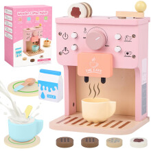 Wooden Coffee Machine Toy for Kids, Wooden Kitchen Toys Pretend Kitchen Appliances Accessories Coffee Playset Role Play