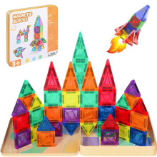 51PCS Mini Magnetic Tiles Travel Set with Iron Storage Box Kids Toys Gifts for 3-8 Years Boys Girls Toddlers