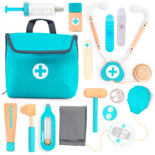 UMU Mini Wooden Doctors Set for Kids - 14-Piece Doctor Kit with Stethoscope, Blood Pressure Monitor & Carry Bag
