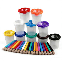 30 Pcs Spill-Proof Paint Cups Set with Paint Brushes & Lids, 10 Colors Art Paint Containers, Suitable for Watercolor, Acrylic