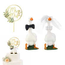 3 Pcs Wedding Cake Toppers, Funny Just Married Goose Bride & Groom Figurine