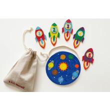 ZAC HOME Felt Space Learning Set, 5 Rocket Finger Puppets with Solar System Board, Educational Nursery Rhyme Toy, 3+ Years