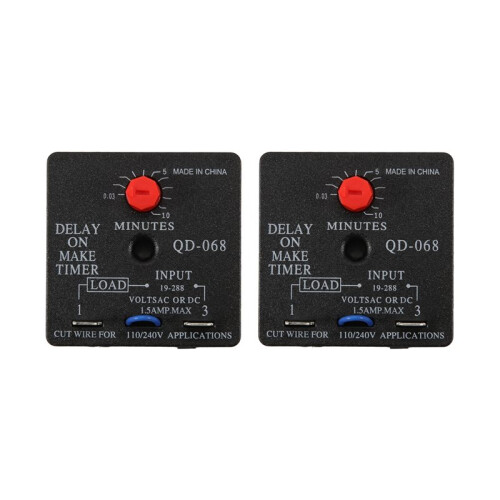2Pcs Delay  Make Timer, QD-068, 0.03 to 10 Min, Adjustable Delay, 19-288 VAC or