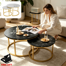 Nesting Coffee Tables Set of 2 Round Stacking Sofa Side Tables for Living Room(70*70cm+50*50cm)