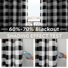 4 Panels Black White Checkered Grommet Curtains 132x213cm, Blackout Thermal Insulated Farmhouse Window Drapes