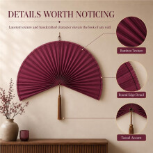 Large 40 Inch Bamboo Wall Fan, Fan Wall Decor with Woven Design & Tassel for over Bed Headboard, Bedroom