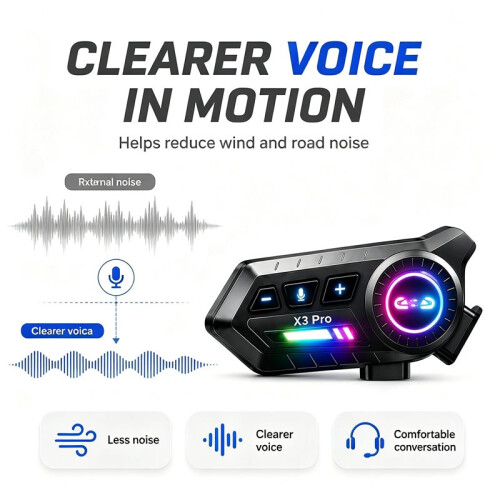 Kit 2 X3 PRO  6.0 Intercoms for Motorcycle Helmet 1000m IP67 RGB USB-C 2